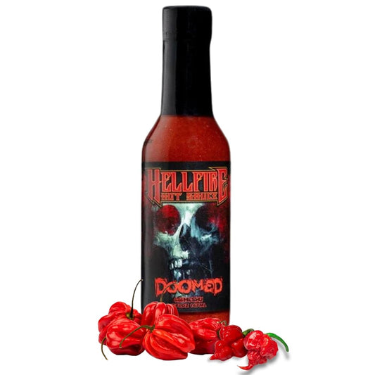 Hellfire Doomed Hot Sauce, Hottest Sauce in the World, Spiked with 6.66 Million SHU Natural Pepper Extract, Lab tested at 2.79 Million SHUs for an EXTREME HEAT Experience, 5 oz.