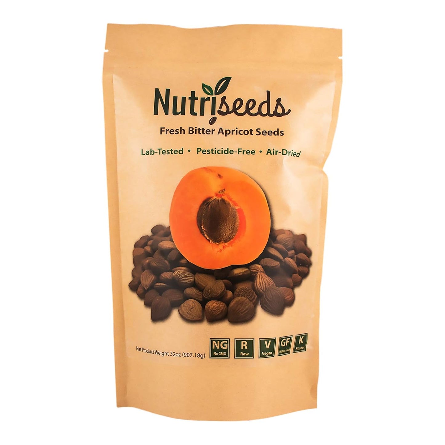 Nutriseeds Bitter Apricot Seeds | California Grown | Certified Pesticide and Herbicide Free | 2LB (32oz) roughly 1,500 Kernels | Best Source of Natural B Vitamins